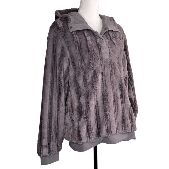 The North Face Extra Fuzzy Quarter Snap Pullover Gray Hooded Jacket - Picture 5 of 15